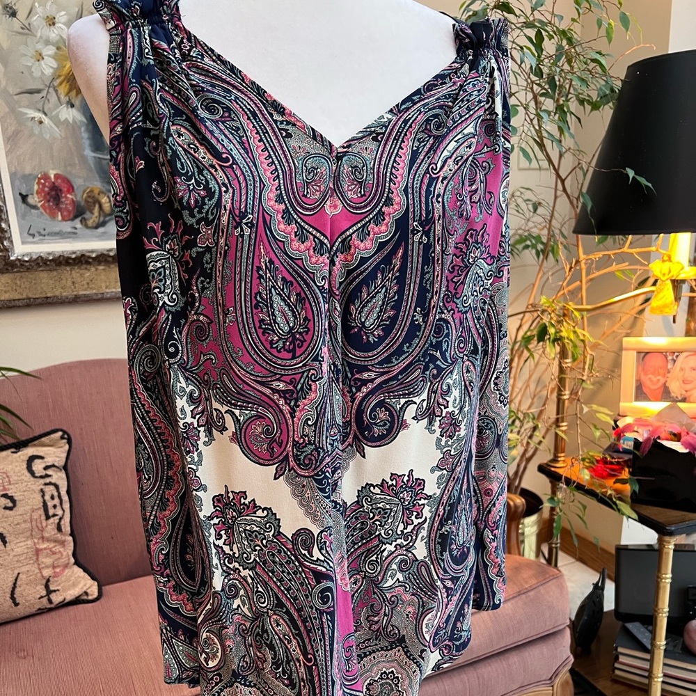 Fifteen Twenty Paisley Hi/Lo Large Silk Shirt-Tail Hem Tank